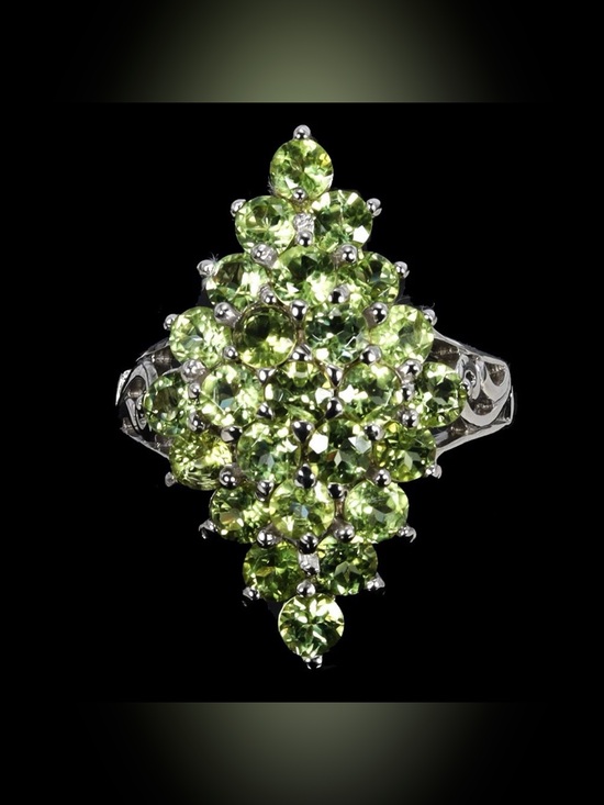 Jewelry - Stunning 3CT Natural Green Peridot Cluster 14K Gold over 925 Sterling Ring Sz 7